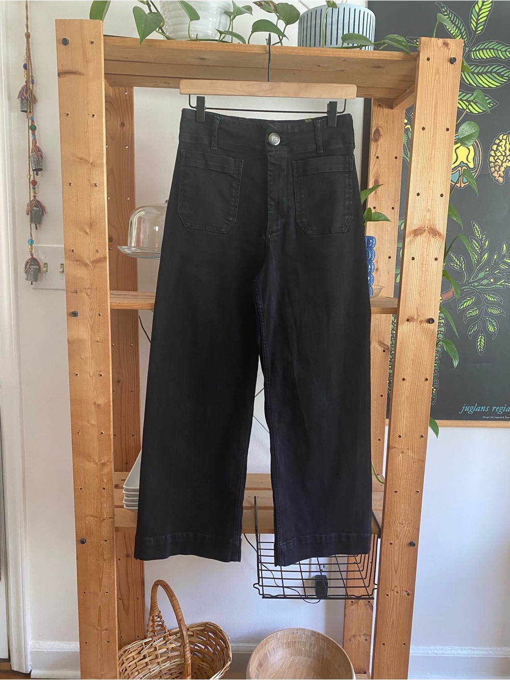 Anthropologie Maeve Colette Washed Black Denim Wide Leg Cropped Jeans 27 - Picture 6 of 15
